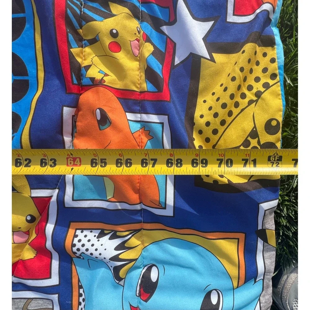 Pokemon Reversible Comforter Pikachu Squirtle Bulbasaur Blue‎ Quilted 72x81